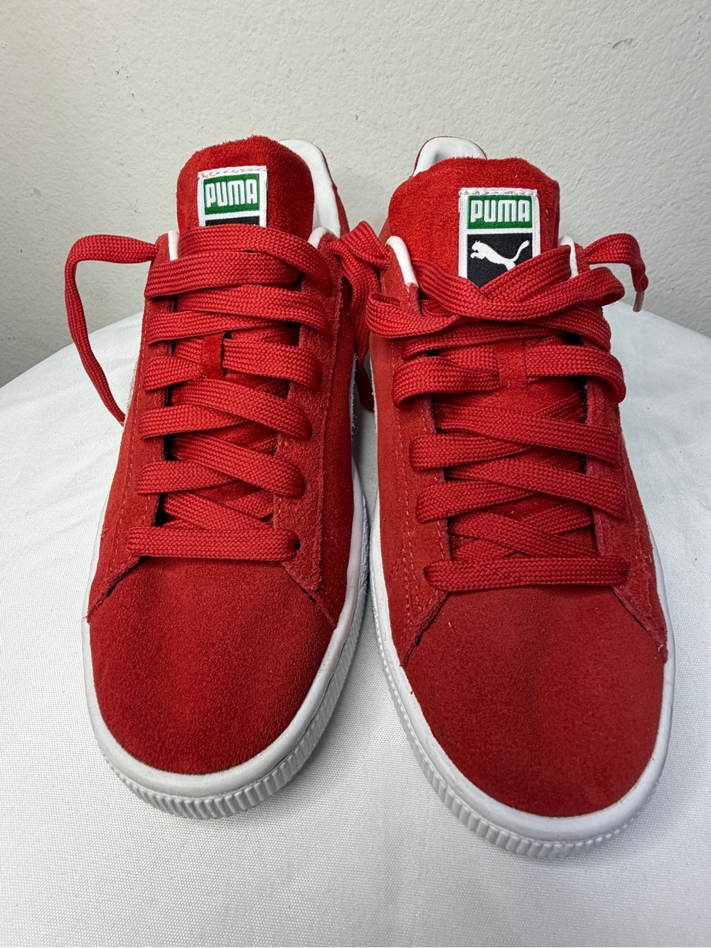 Puma Red Suede Low-Top Sneakers with White Soles